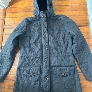 Barbour Black Quilted Parka - fleece lined, US size 6 - Vintage! Cool!